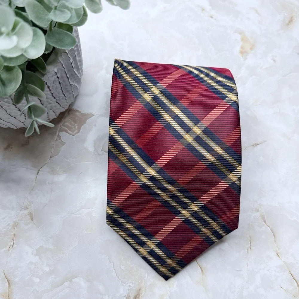 NWOT Jos. A. Bank‎ Men's Silk Necktie Red Blue Yellow Plaid 3 7/8